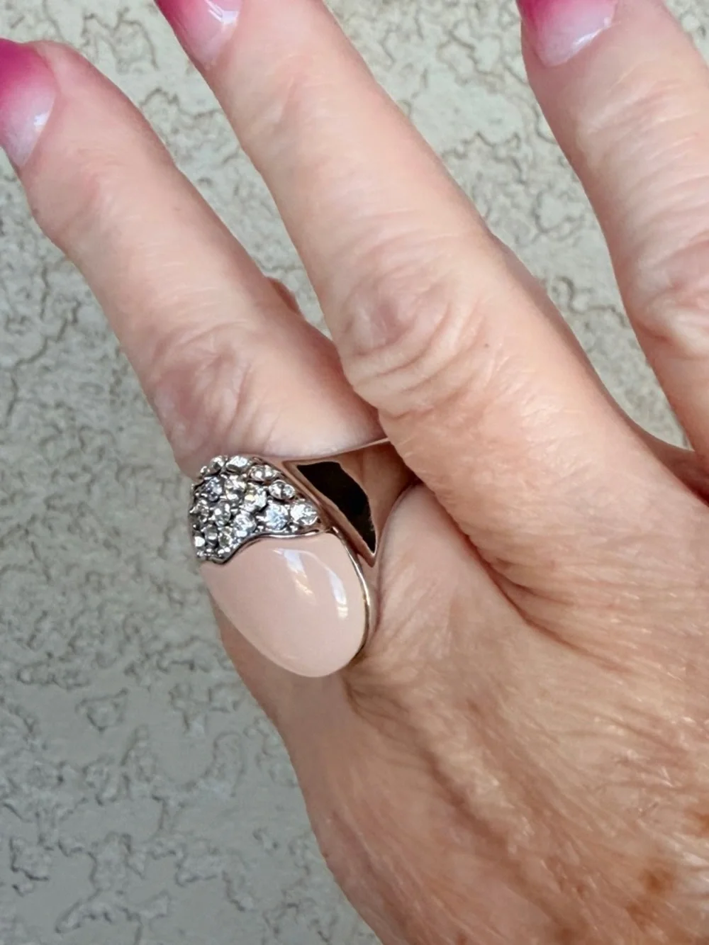 Camille Lucie Silver Pink Lucite CZ Ring